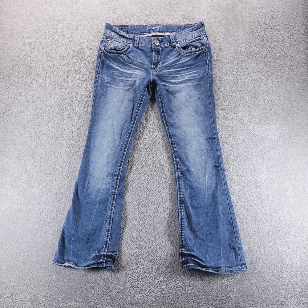 Amethyst Jeans Womens 11 Short Blue Bootcut Low Rise Embroidered Stretch Y2K